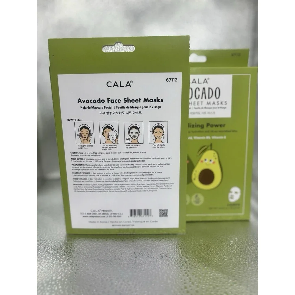 CALA Avocado Face Sheet Masks 2 Pack 10 Sheets Hydrating Hyaluronic Korean